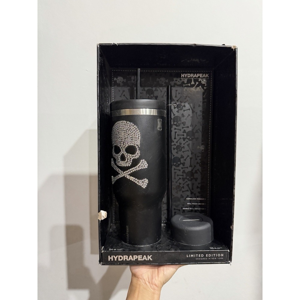 Hydrapeak 40oz Halloween Bling Skull Black Stainless Steel Tumbler New Damaged